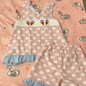 Pink and Blue Polka Dot outfit